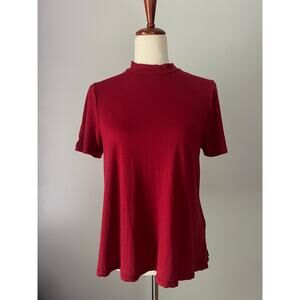 Loose Fit T-Shirt Mock Neck Short Sleeve t.la Anthropologie Burgundy size small